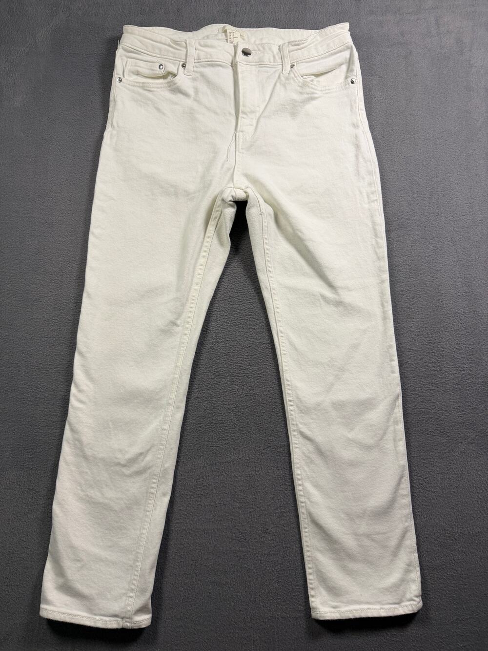 H&M Womens White Jeans Size 12 High Rise Straight Leg Denim Crop Regular Stretch
